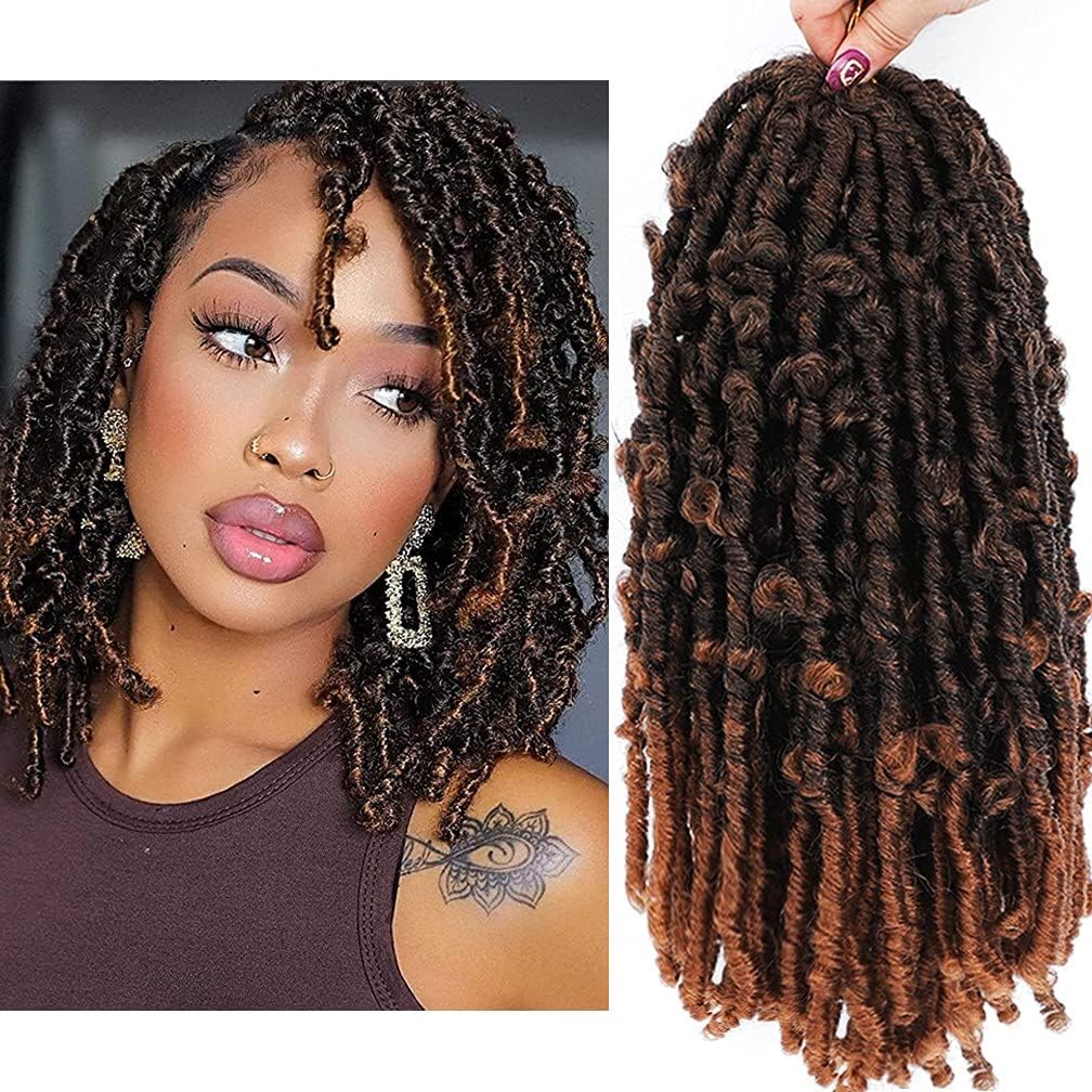 7 Pack Butterfly Locs Crochet Hair, Messy Distressed Faux Locs Hair Pre Looped Synthetic Wig for Black Women, Pre Twisted Braiding Handmade Hair Extensions (4 omber colors,14/18/24in)(Color:1b/30,Size