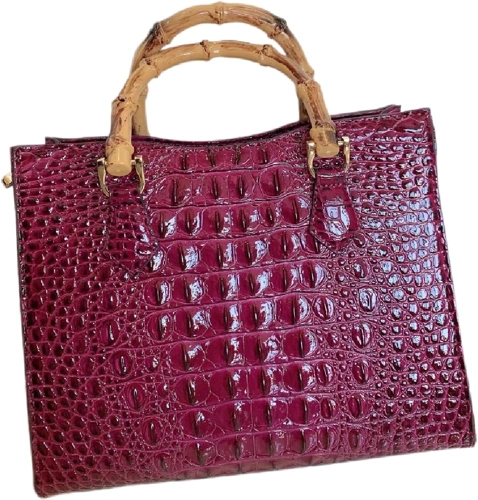 Crocodile Pattern Leather Women's Bag Real Bamboo Top-Handle Satchel Handbags Portable Tote Bag Shoulder Messenger Bags