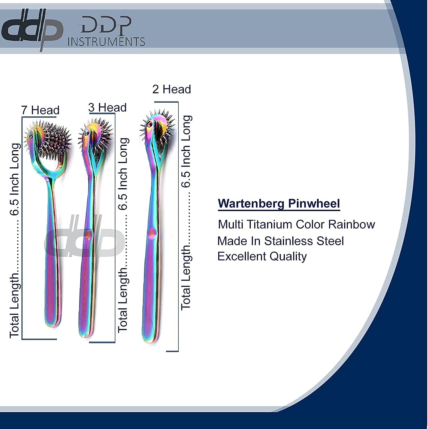 DDP Set Of 3 Wartenberg Pin Wheel Pinwheel 2, 3, & 7 Head Diagnostic Multi Color Rainbow