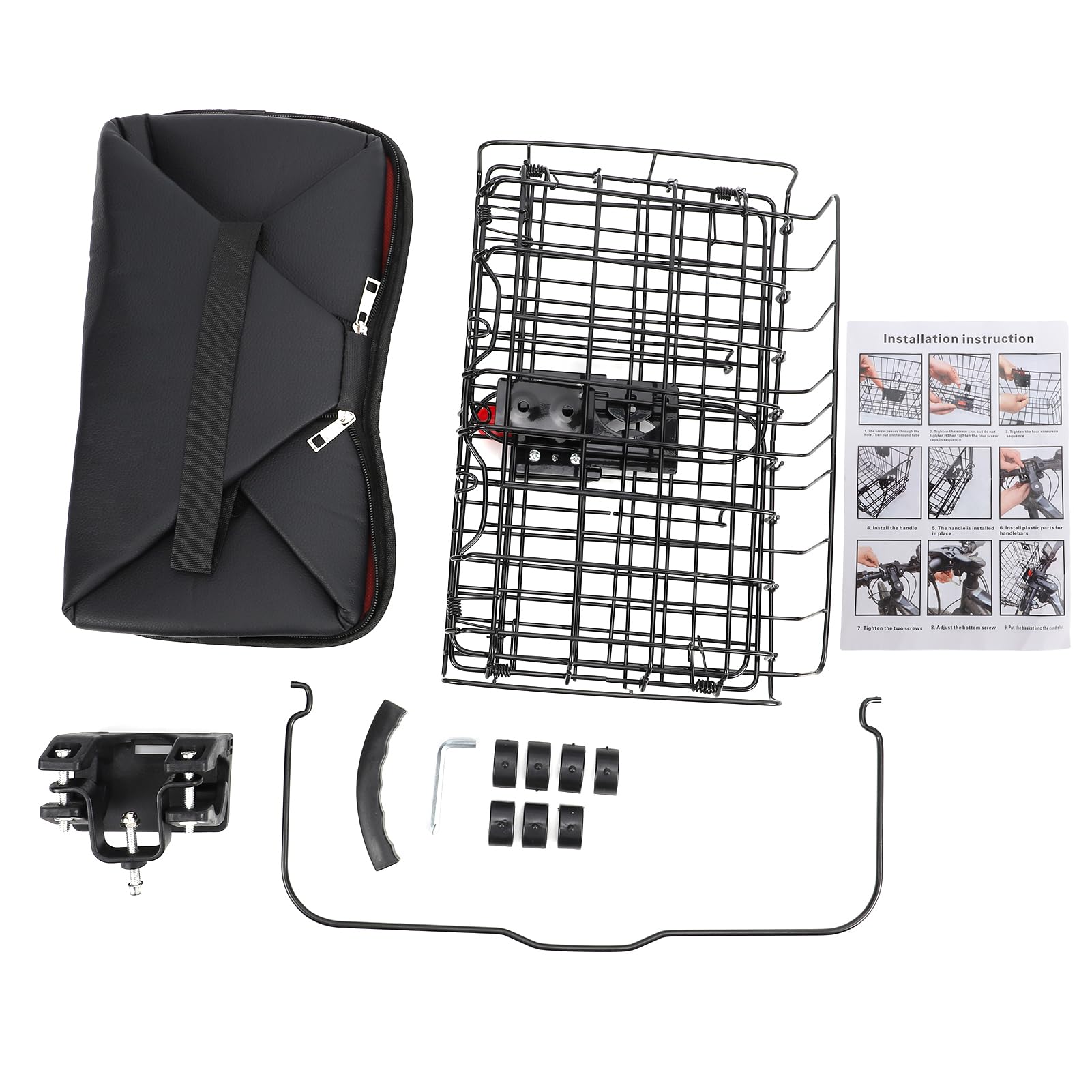 Kit cestino anteriore per bicicletta, a sgancio rapido, in metallo, staccabile, con borsa rimovibile per generi alimentari, animali domestici, biciclette