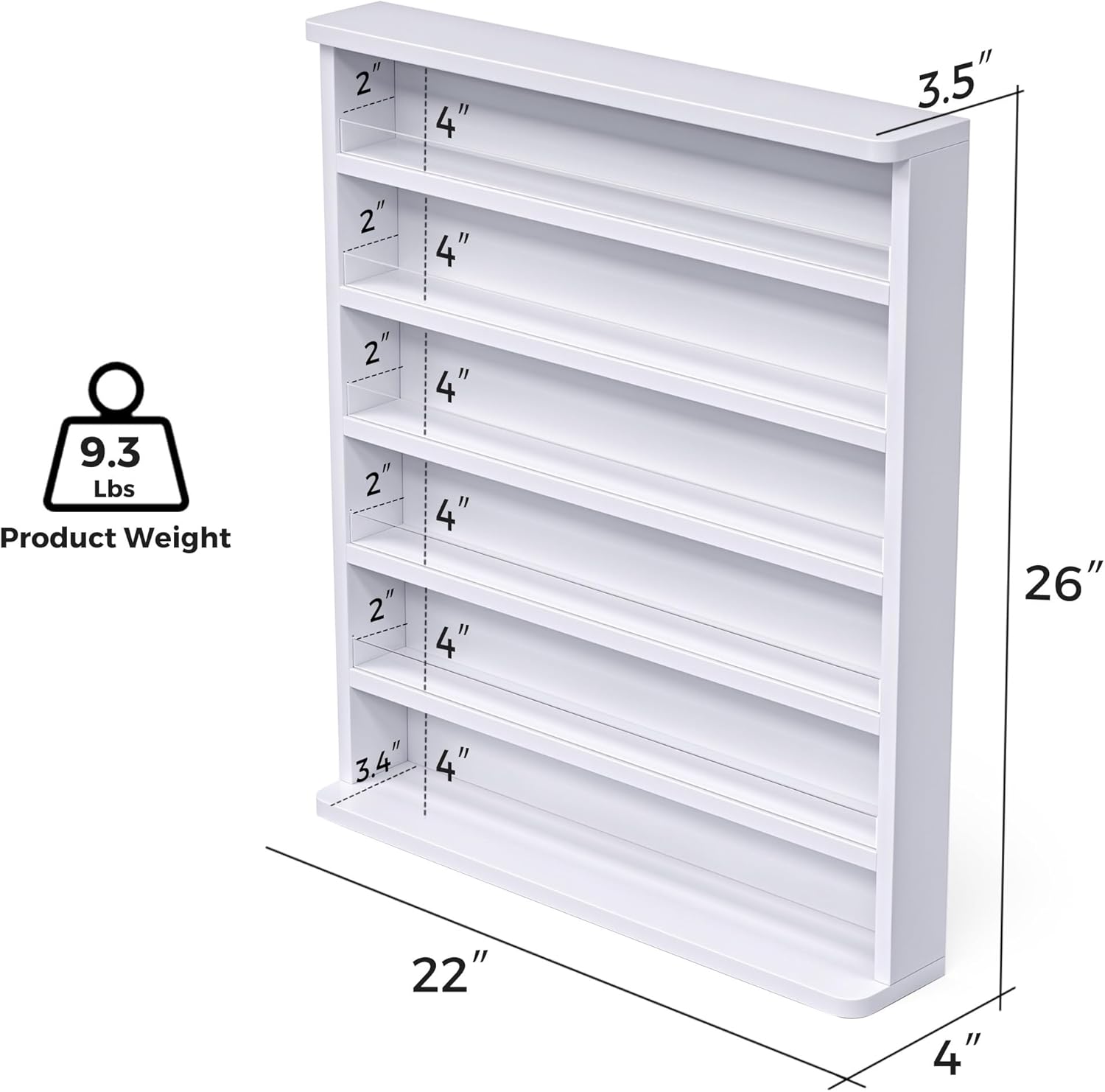 Kikihouse Wood Nail Polish Organizer, Wall Mount Polish Rack w/Acrylic Baffles, 6 Layers Nail Salon Storage Display Shelves, Holds 120+Bottles Perfume Essential Oil, 2 Packs, White