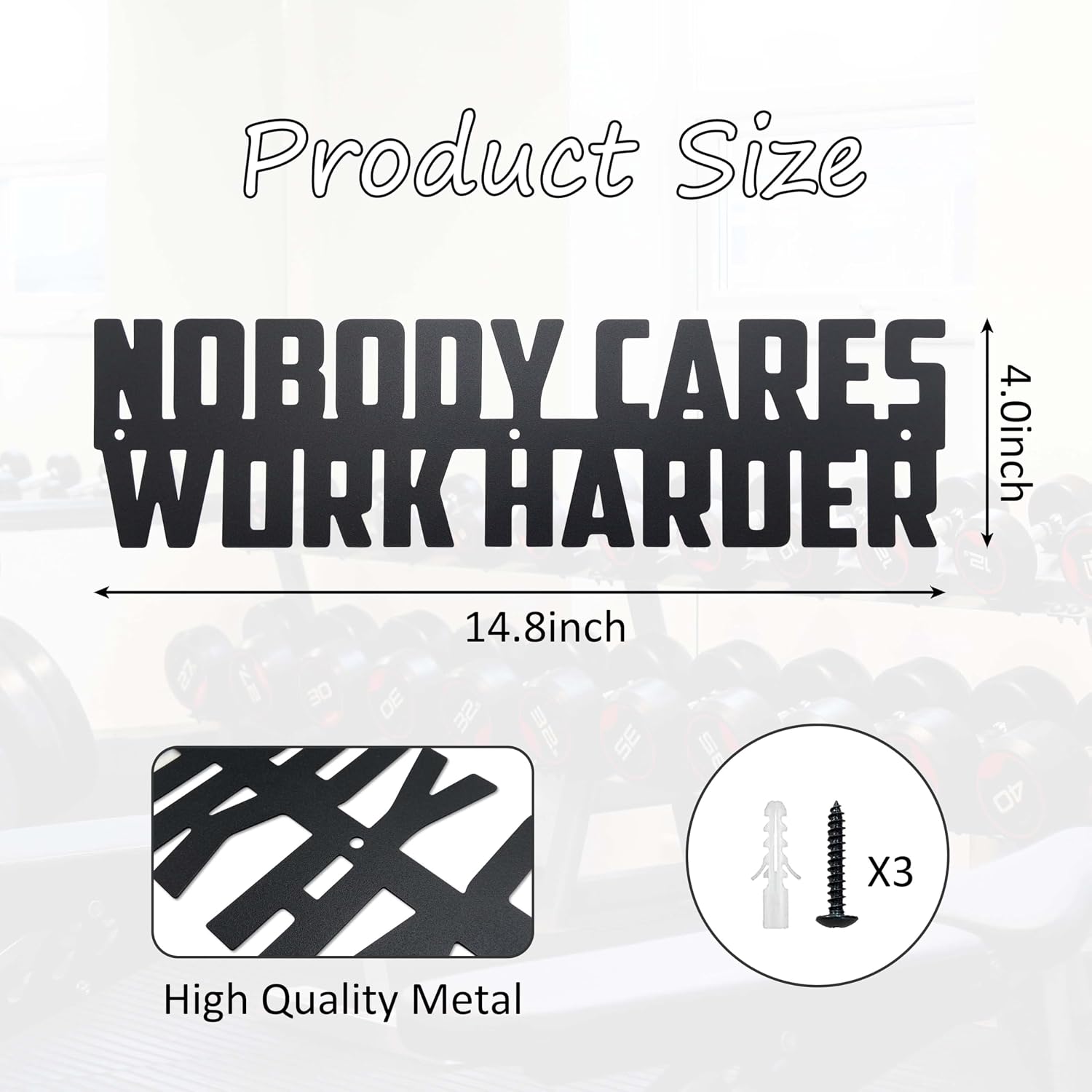 Nobody Cares Work Harder Metal Gym Motivational Wall Art For Home Gym Room Guys Dorm Office Bedroom Man Cave Wall Decor, Ideal Fitness Gifts For Son, Friends, Colleagues image 2