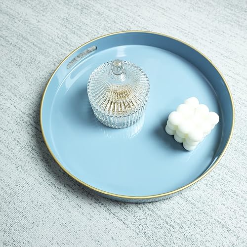 Miniatura 2 de Spsyrine Bandeja decorativa redonda azul, bandeja de plástico de 13 pulgadas con asas para desayuno, otomana, mesa auxiliar, baño, cocina, sala de