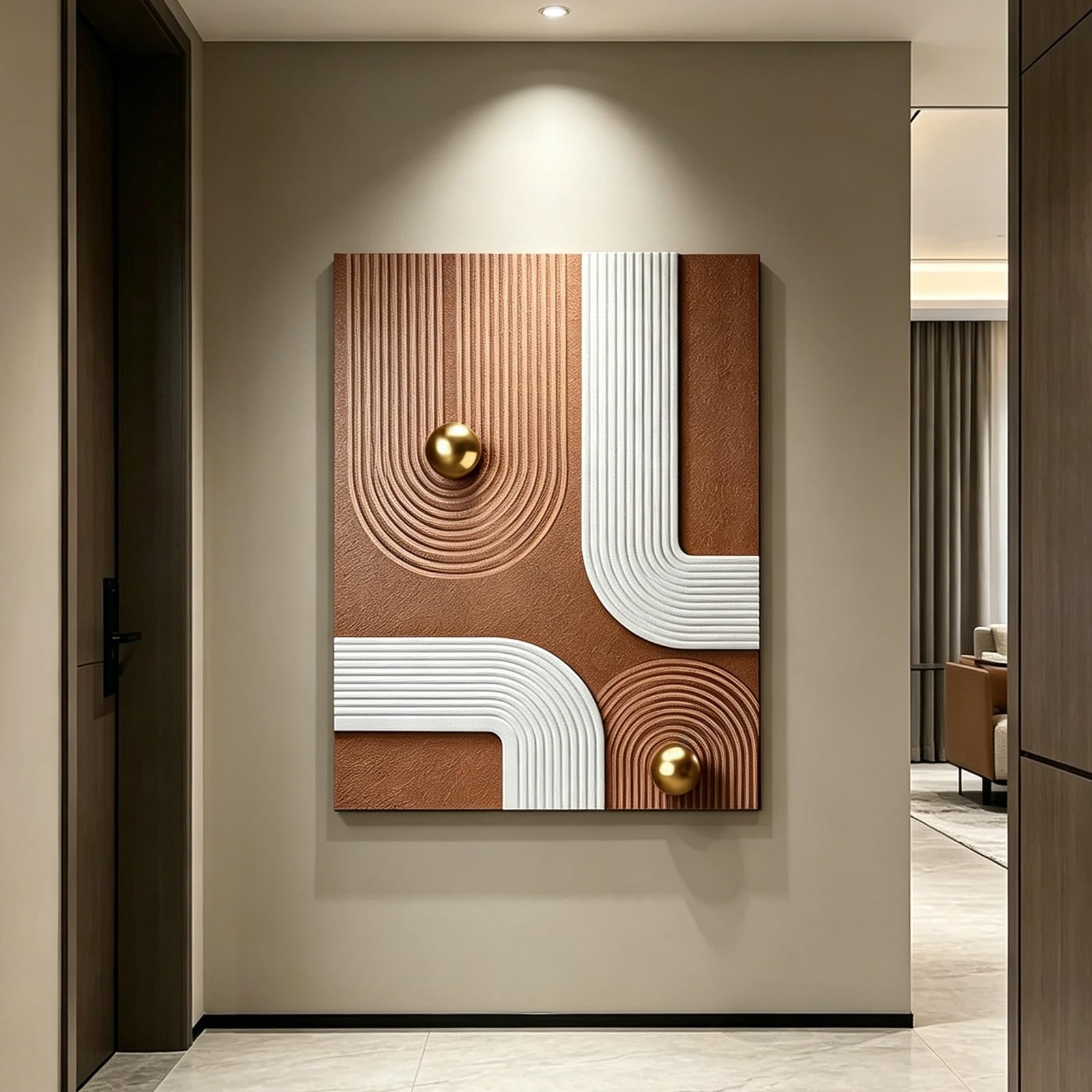 SYXHJTFZ 3D Sandstone Vertical Abstract Wall Art, Minimalist Geometric Wall Decor with Metal Ball for Living Room Bedroom Foyer(A,70 * 100cm/27.6 * 39.4in)