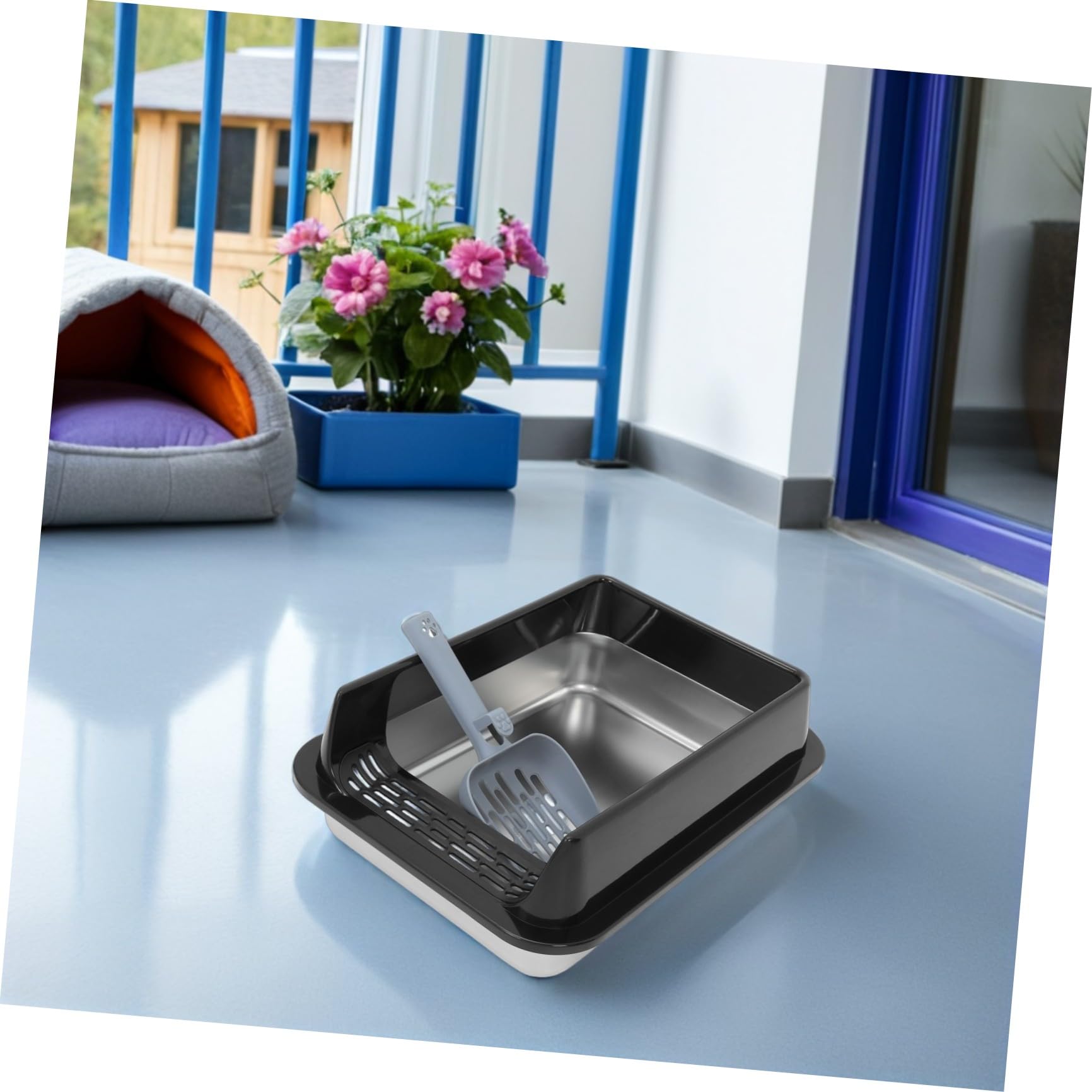 TOYANDONA Edelstahl Katzentoilette mit Deckel Große Katzentoilette für Wohnungskatzen und Senioren rutschfeste Katzenstreu Toilette Geruchsreduzierend Robust und Geräumig 40X30X20cm