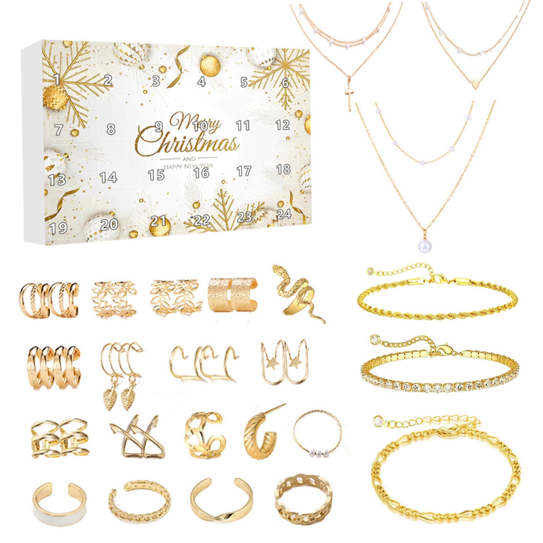 Calendario de Adviento de Joyería infantil y juvenil con collar, aretes, anillo y pulsera