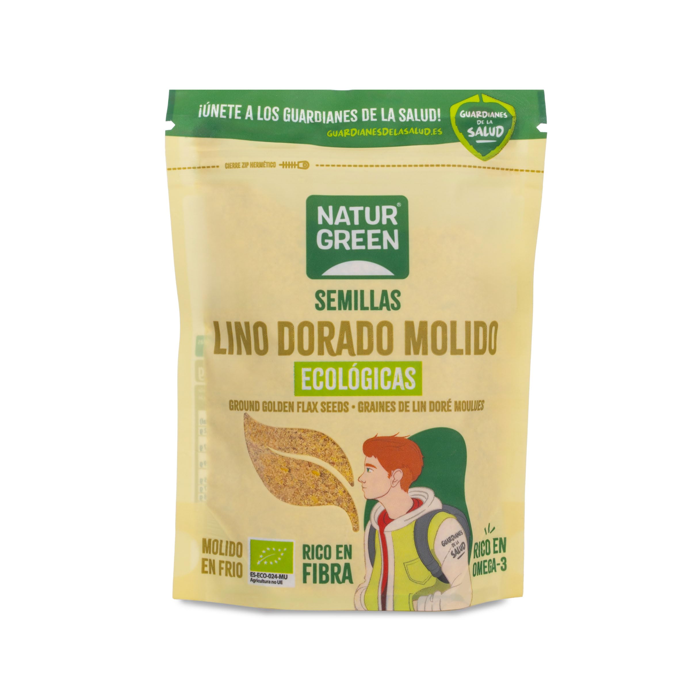 NaturGreen Semillas de Lino Dorado Molido Bio 150g | Alto en Fibra y Proteína | Fuente de Omega-​3 | Sin Azúcares Añadidos | Superalimento Ecológico | Vegano | Ideal para Smoothies y Yogures