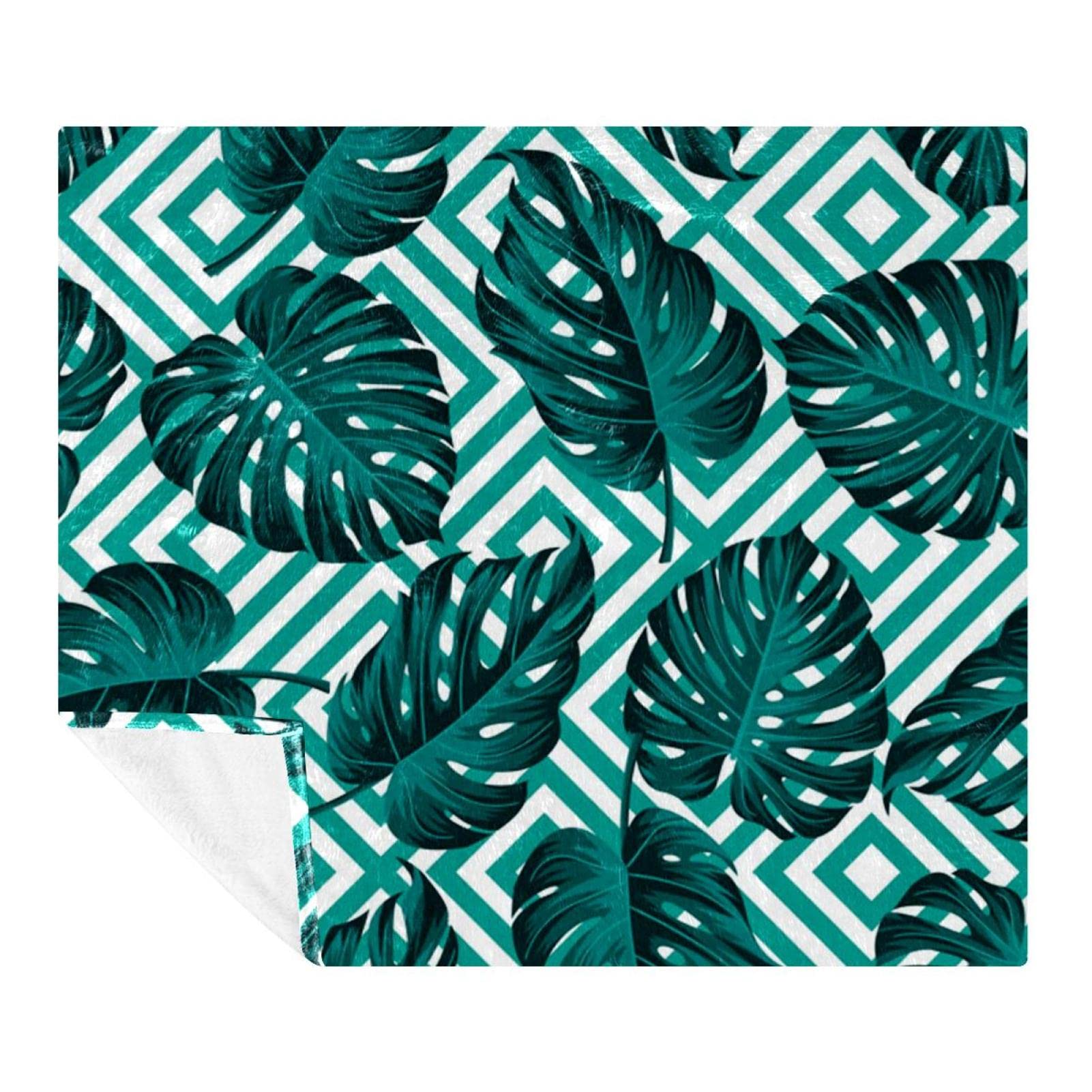 Couverture polaire en microfibre imprimé palmier 150x130 cm pour lit