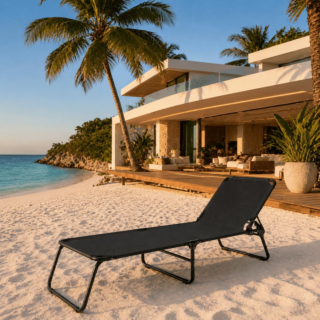 Lettino Pieghevole Prendisole Senza Tettuccio Parasole Schienale Reclinabile Regolabile Struttura In Metallo Nero Sedia Sdraio Per Spiaggia Mare Giardino Piscina 187 x 53 x 24 Cm Nero