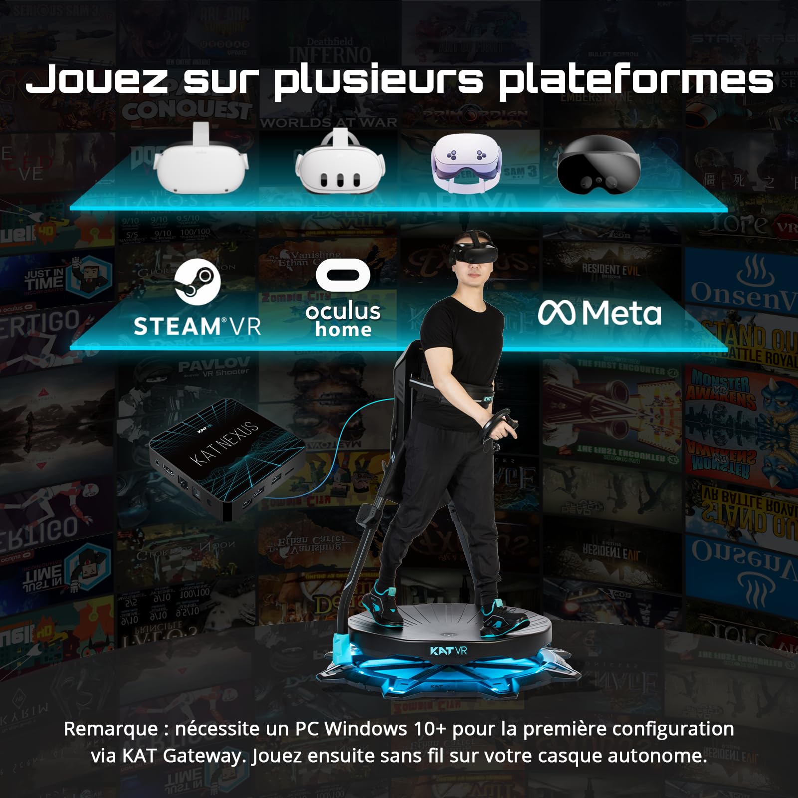 Kat Walk C2 Plus E Tapis de Course VR omnidirectionnel | avec Retour vibratoire, réduction du Bruit & roulettes intégrées | Compatible SteamVR & Quest Via Nexus | EU 45