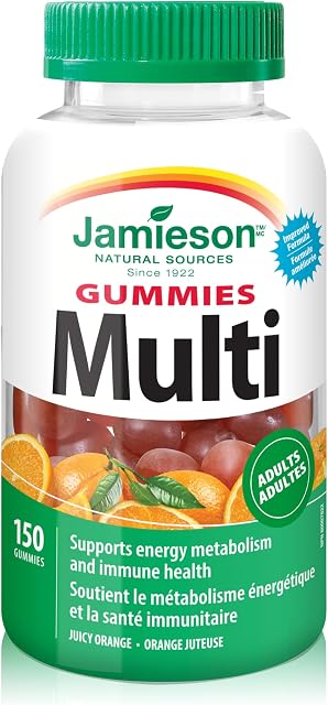 Jamieson Multivitamin Gummies for Adults Juicy Orange Flavour, Supports Immunity, Energy and Overall Health. With Zinc, Vitamin D3, and Biotin, Vegetarian, Non-GMO, No Gluten, Artificial Colours, Flavours or Preservatives, 150 Count