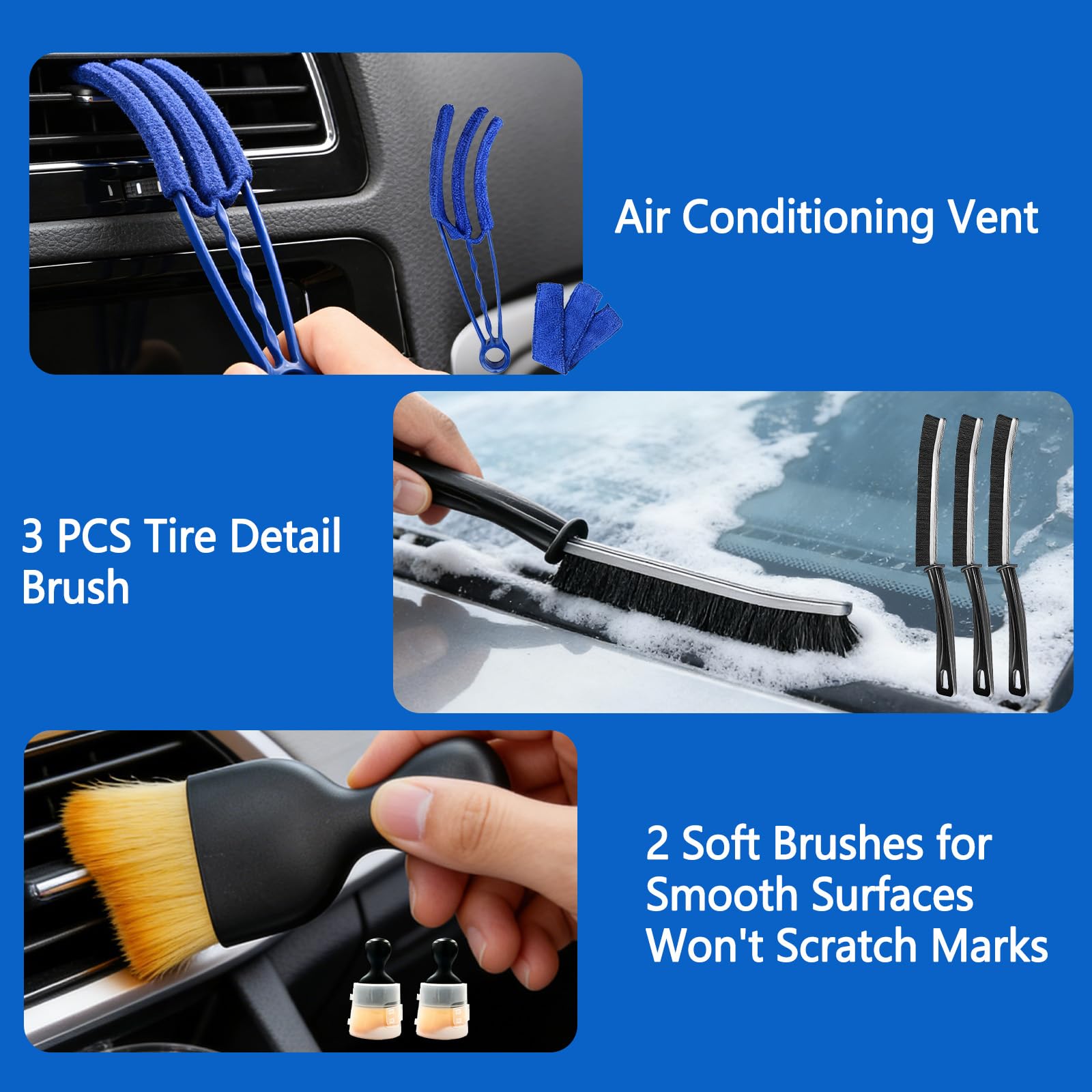 Kit Nettoyage Voiture, 31 Pièces Kit de Brosse Nettoyage Voiture pour L'intérieur et L'extérieur, avec Brosse, Éponges de Polissage et Plus, pour Fentes de Ventilation, Roues, Surfaces