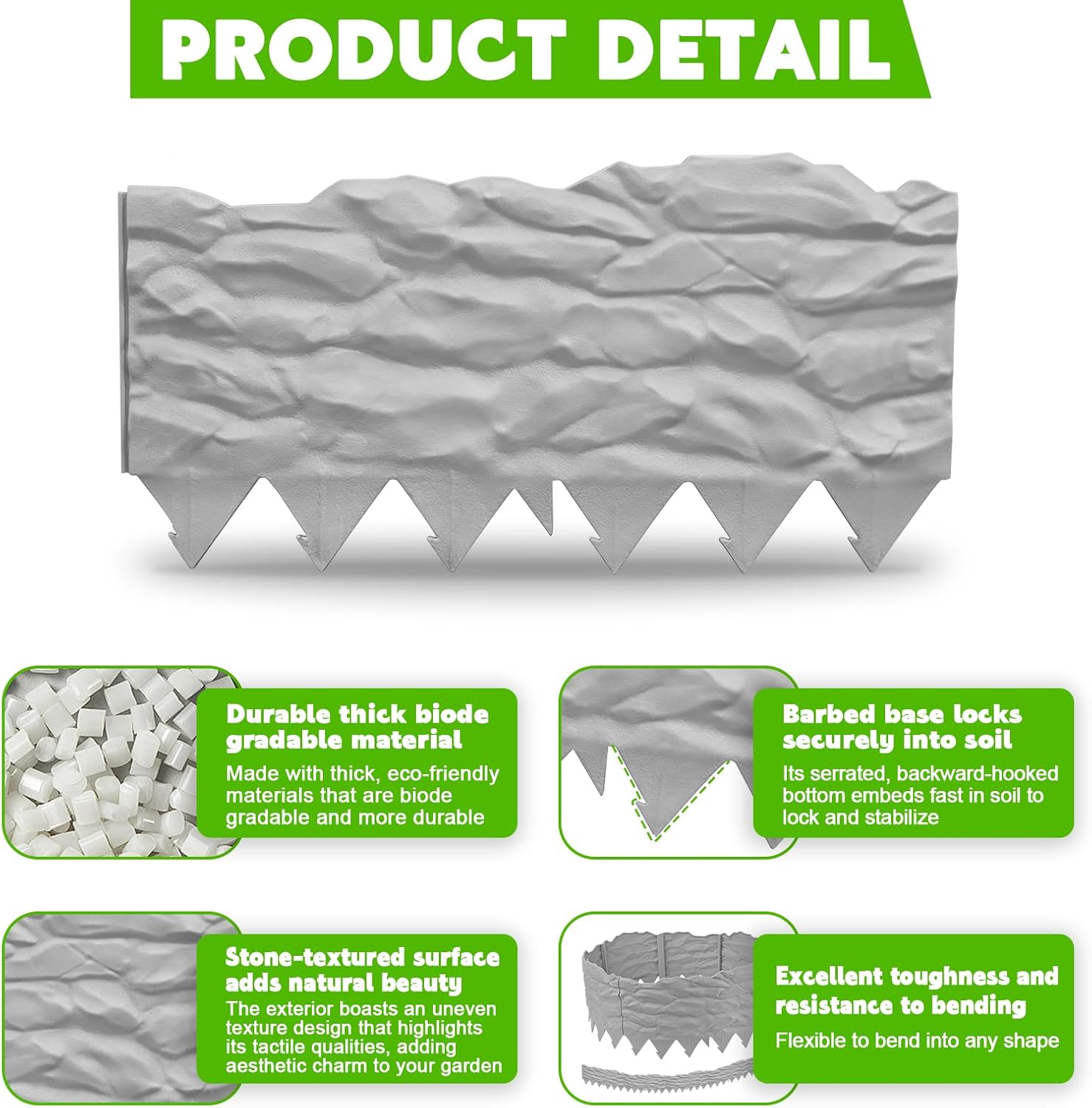 20Pcs Garden Edging Border, 21Ft Marbled Design Garden Landscape Edging Borders with 20 Pcs Stakes, Plastic Garden Fence Lawn Edging Border for Flower Bed, Yard, Patio, and Pathway Landscaping