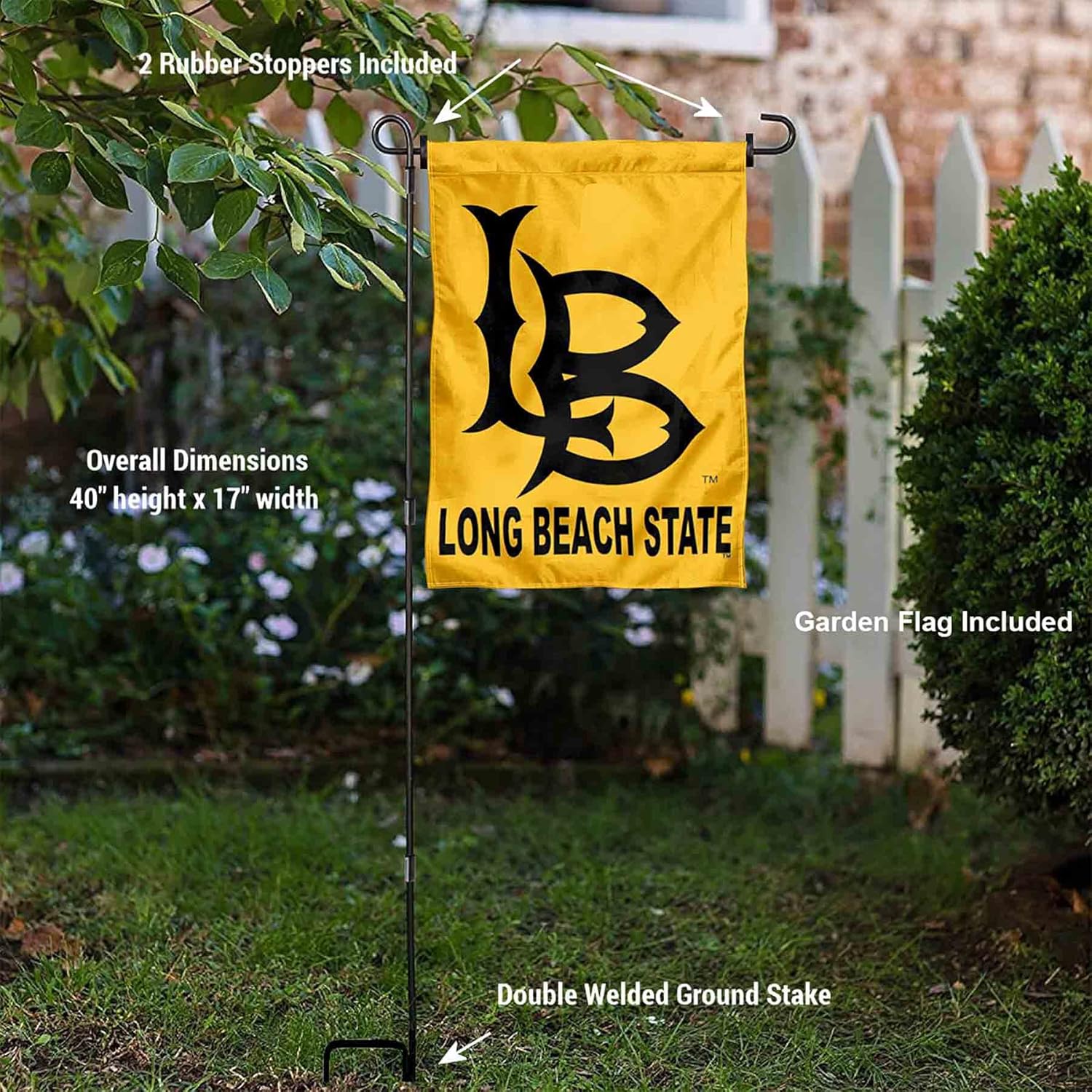 College Flags & Banners Co. Cal State Long Beach 49ers Garden Flag with Pole Stand Holder - Image 3