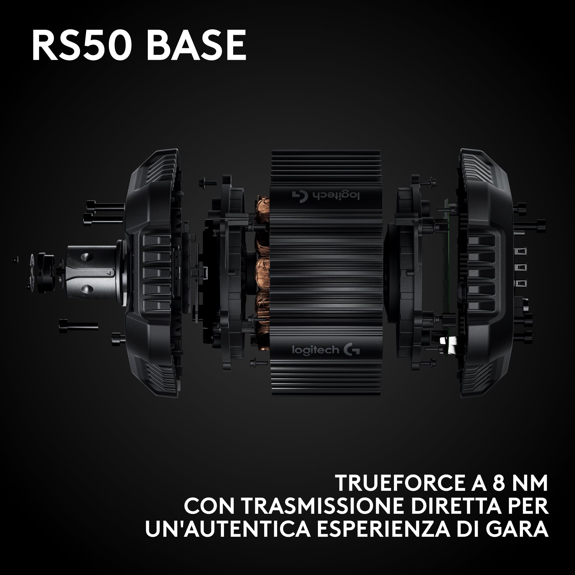 Logitech G RS50 System, set da corsa di simulazione a 3 pezzi | Base volante RS50, trasmissione diretta 8 Nm, RS Wheel Hub, 13 pulsanti, RS Round Wheel 28 cm - Xbox/PC - Nero