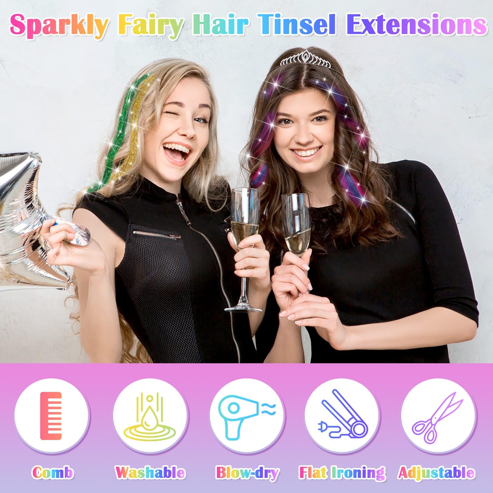 Hair Tinsel with Feathers Kit 20 Colors 48 Inch Rainbow Extensions for Women Amazon.com : 20 Colors Hair Tinsel with Feathers & Colorful  main image 3