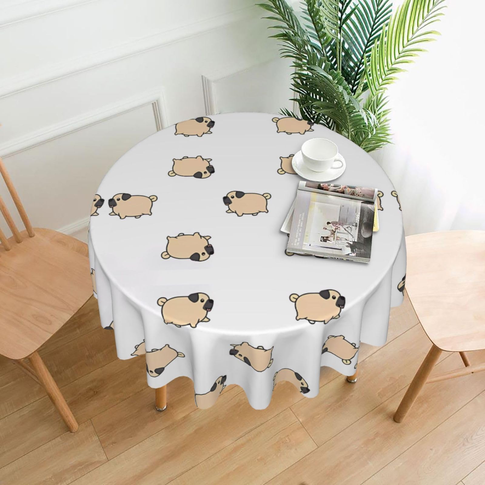 MROWYC Pug Printed Practical Round Tablecloth, Durable, Suitable for Home, Restaurant, Hotel, Gathering, and Decorative Table Covers