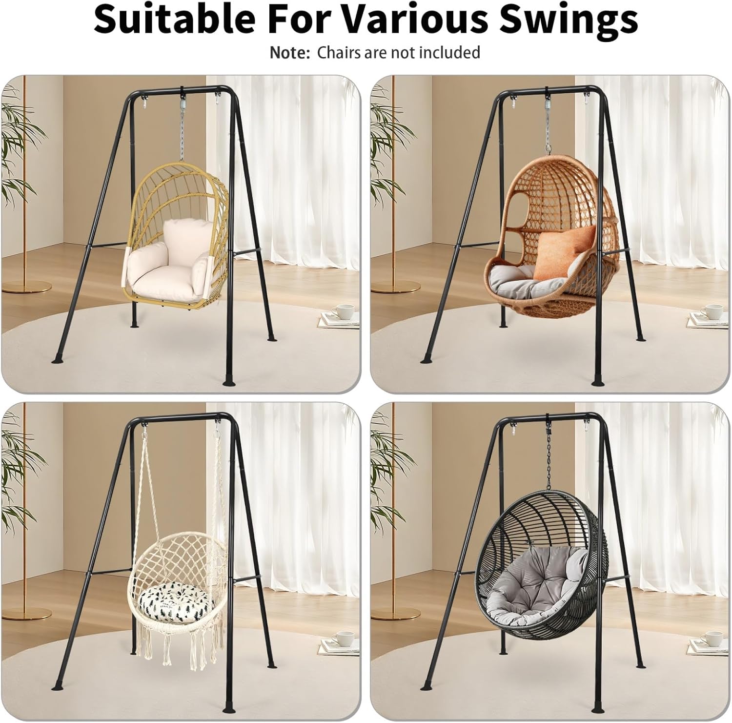 Hammock Chair Stand, Heavy-Duty A-Frame Metal Swing Stand for Indoor and Outdoor, Suitable for Most Hanging Chairs, Easy to Assemble & Store, Hammock Chair not Included (Black)