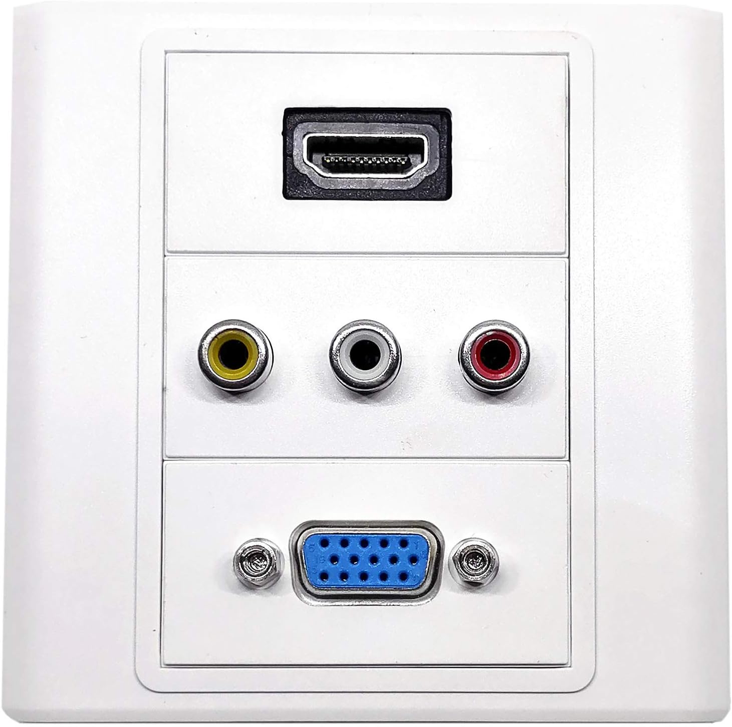 ANDTRONICS Multimedia Modular Wall Face Plate with HDMI + VGA + 3RCA (AV) Audio Video Panel Sockets - White