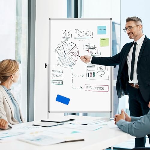 Miniatura 7 de 21 pies cuadrados Pizarra blanca grande de doble cara, pizarra de borrado en seco reversible de 32 x 48 pulgadas con soporte, pizarra blanca