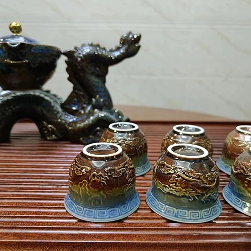 Miniatura 5 de Juego de té chino de gongfu con forma de dragón chino, cocción a mano pura, con tetera giratoria 360 e infusor, adecuado para oficina, hogar, regalo
