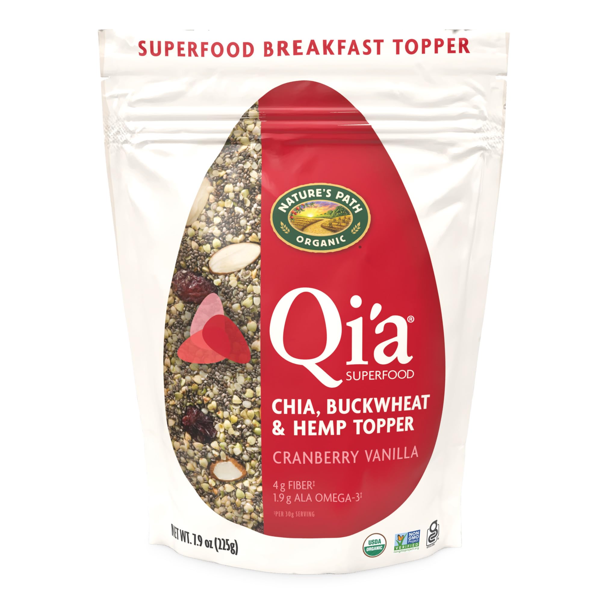 Nature's Path Organic Superfood Cranberry Vanilla Chia, Buckwheat & Hemp Breakfast Topper Cereal, 7.9 oz (Pack of 1), Gluten Free, Non-GMOUSDA Organic