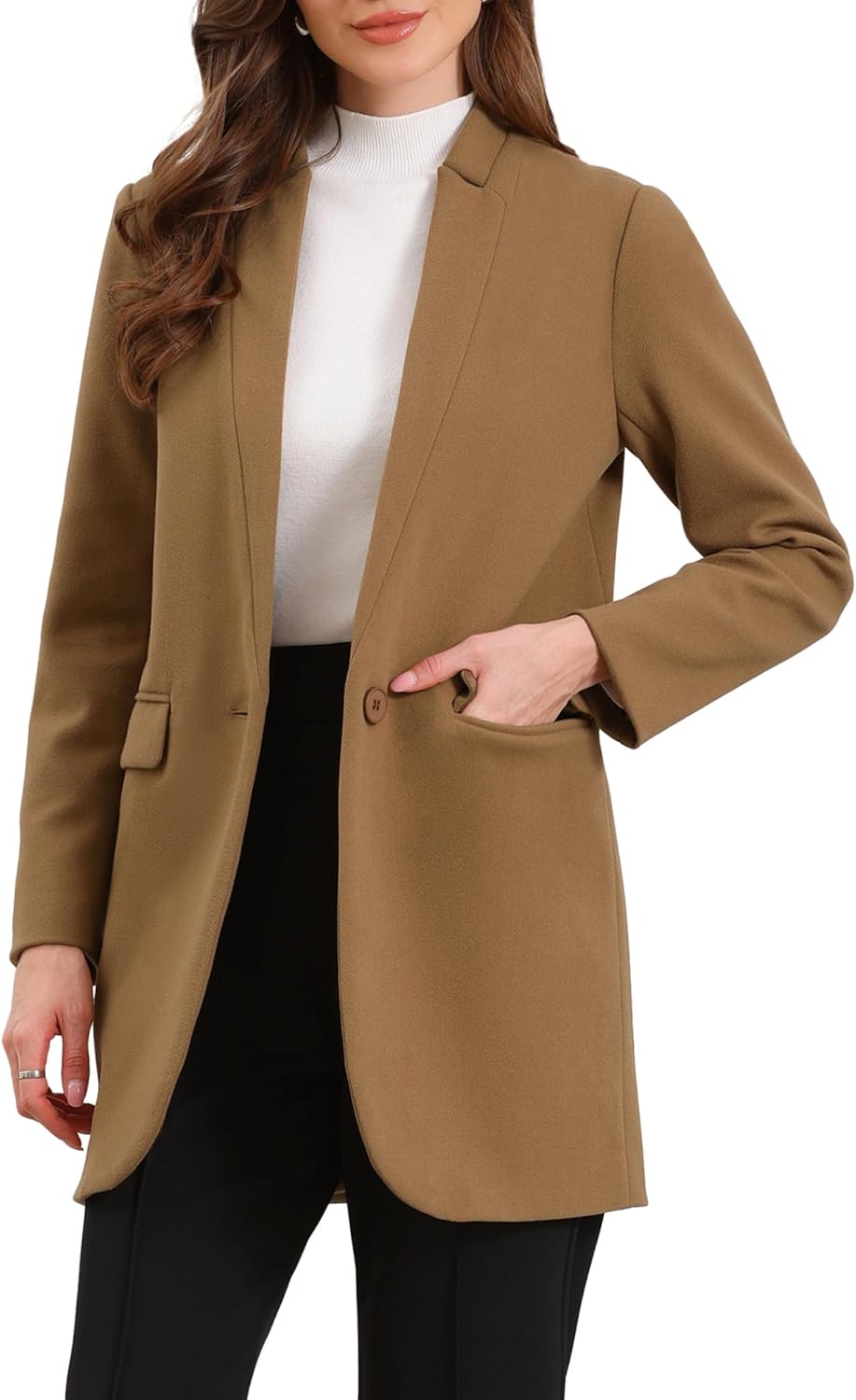 Allegra K Business Casual Coat for Women Button Down Notch Collar Dressy Blazer Jacket