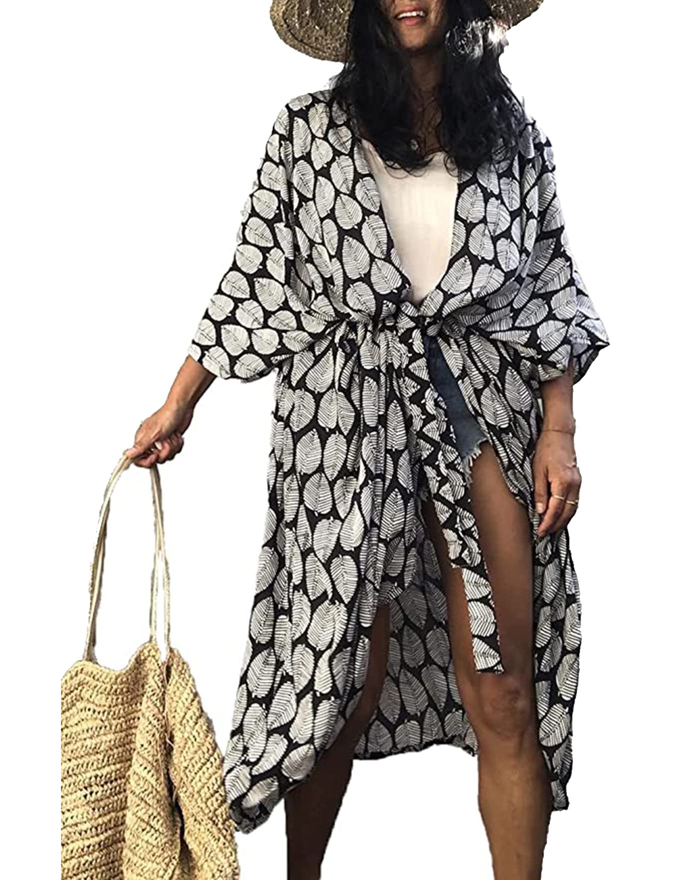 Eleganckie kimono plażowe dla kobiet z długim wiązaniem