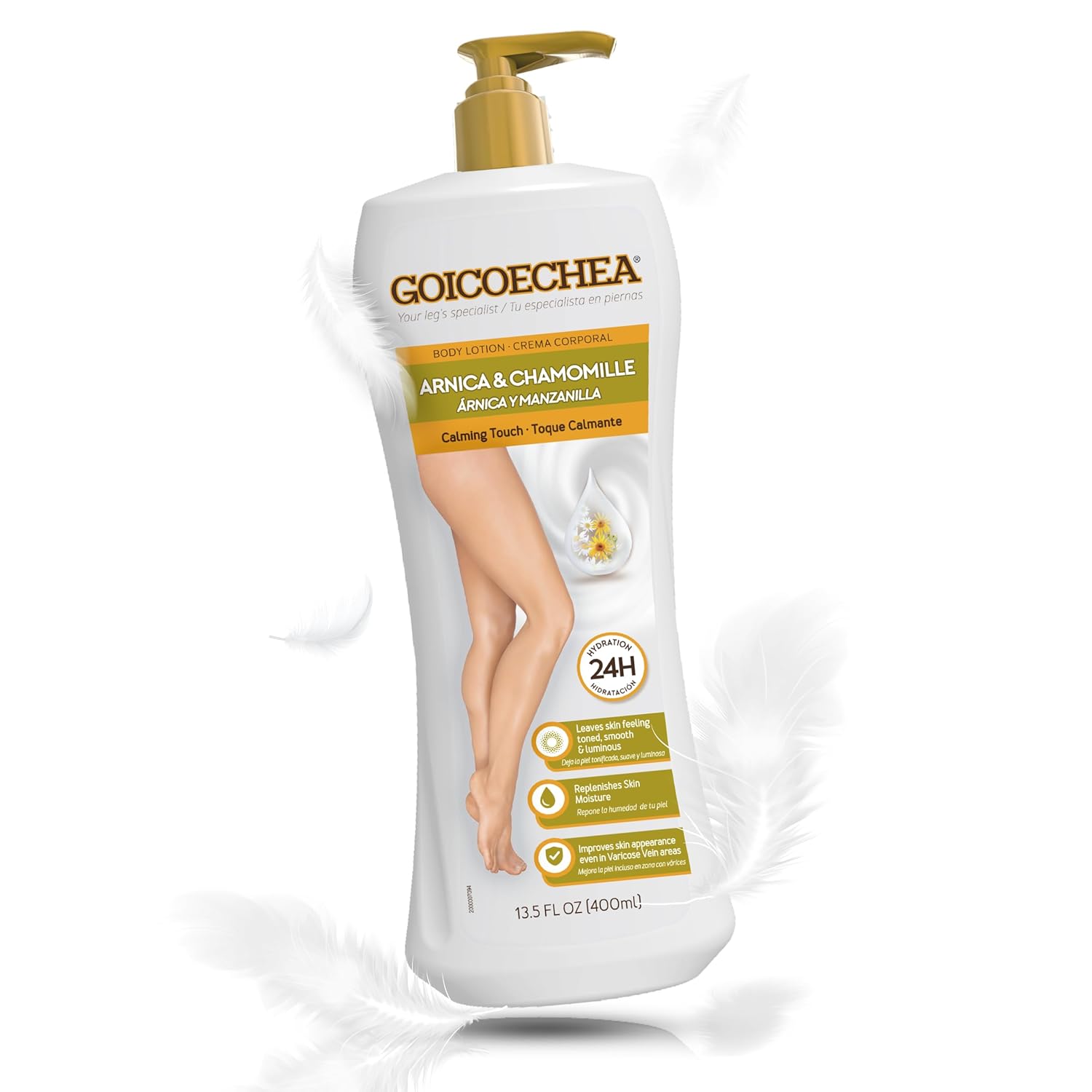 Goicoechea Arnica & Chamomile Body Lotion | Soothes Tired Legs; Hydrates & Refreshes Skin; Non-Greasy Daily Formula; Varicose Veins Cream; Improves Appearance of Varicose Veins, 13.5 Oz, 1-Pack