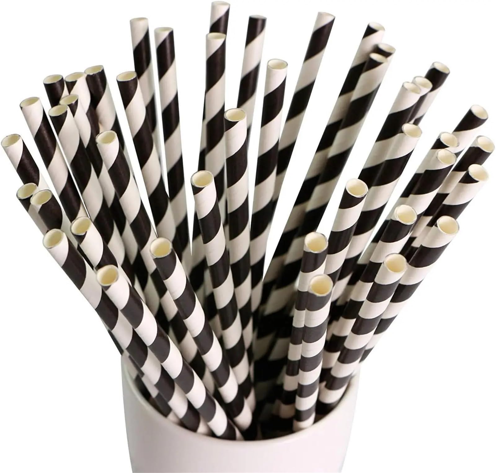Les pailles en papier, Pailles en papier rayées, 500 pièces, 7.75 pouces, fournitures de fête noires et blanches