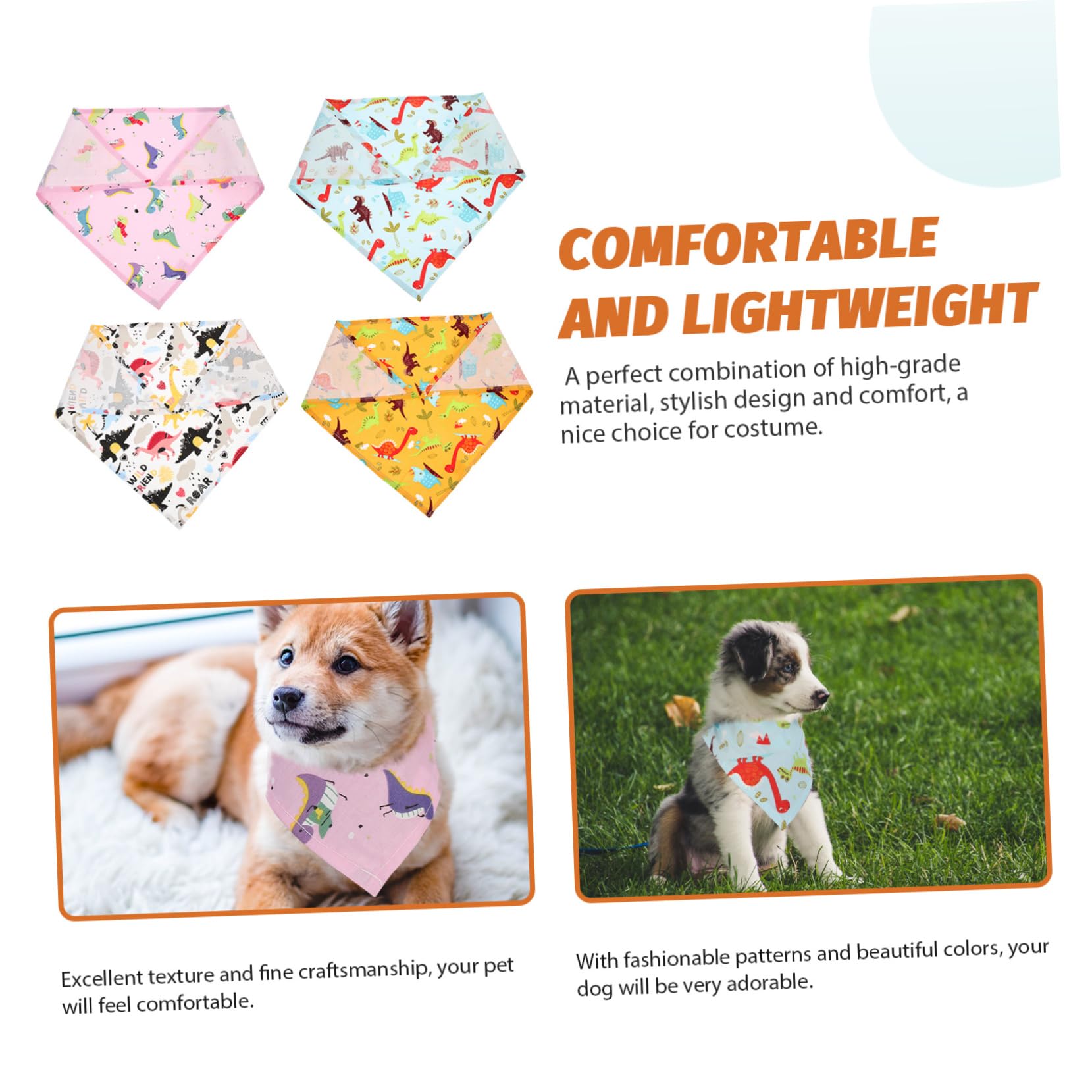POPETPOP 3 Set di Bandane per Cani A Forma di Dinosauro Delicate sulla Pelle Leggere E Comode 4 Pezzi * 3