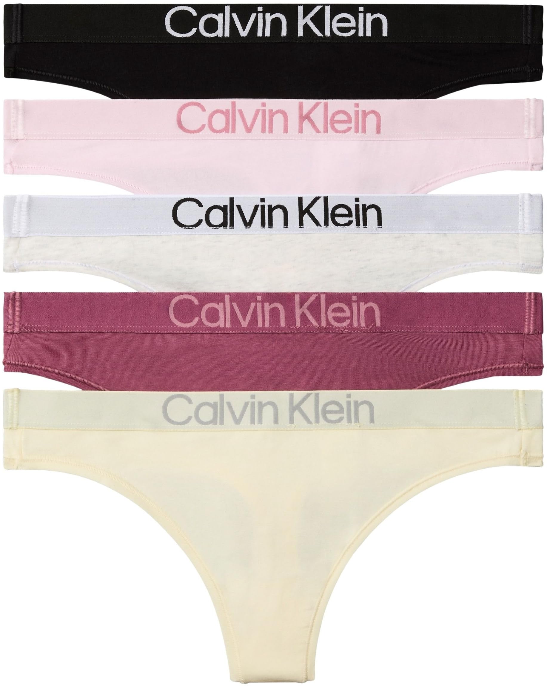 Calvin Klein Women Thong 5PK PINK (Black/CRADDLE PINK/Snow Htr/BERR) M