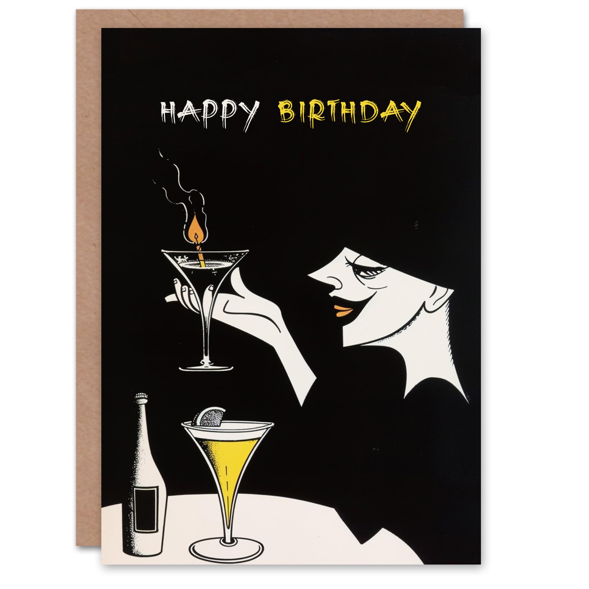 Artery8 Birthday Card Witch Cocktail Potion Candle Black White Yellow For Her Gran Sister Niece Daughter Wife Woman Greeting Card