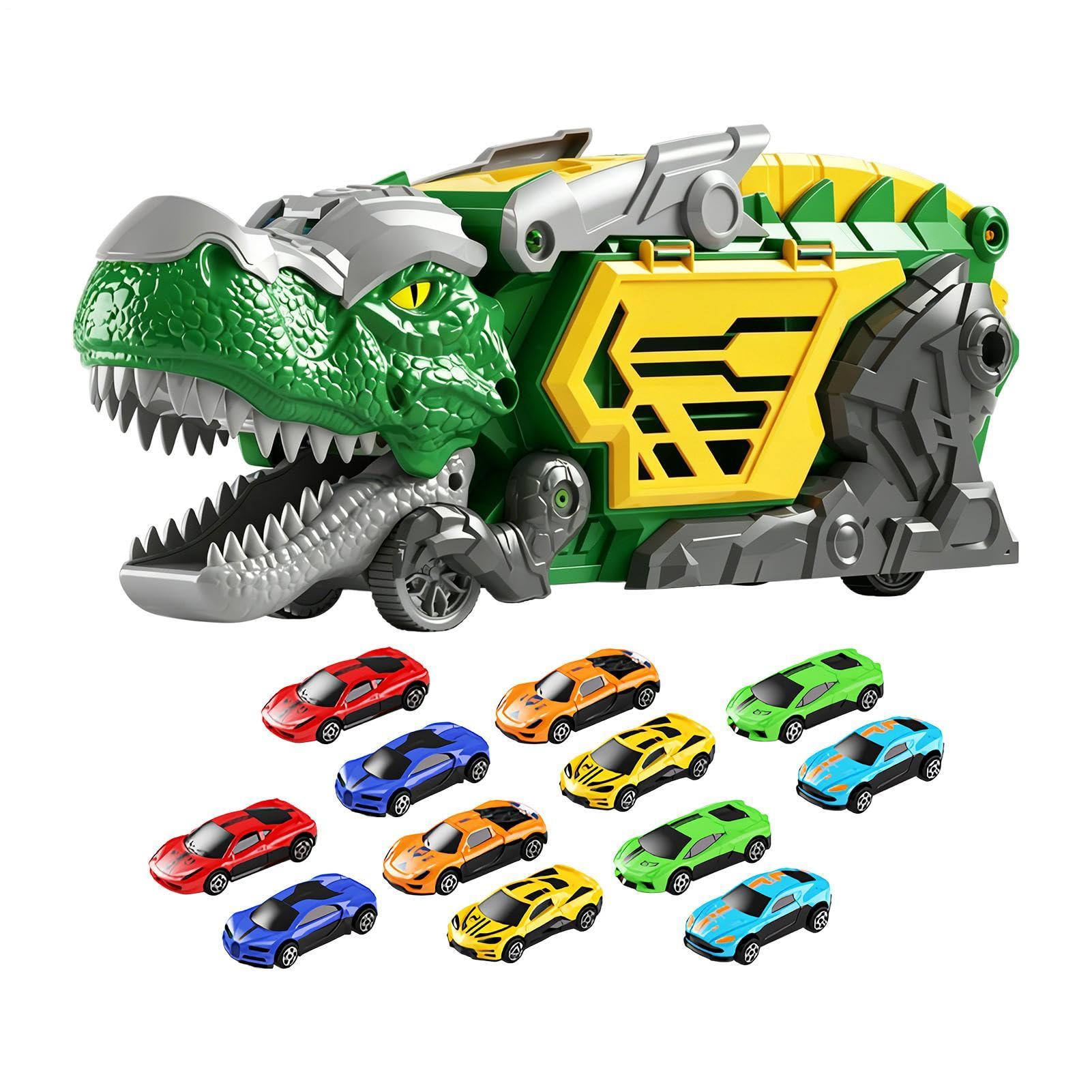 Camion Dei Dinosauri Per Bambini Pista Doppia con 12 Mini Macchinine e