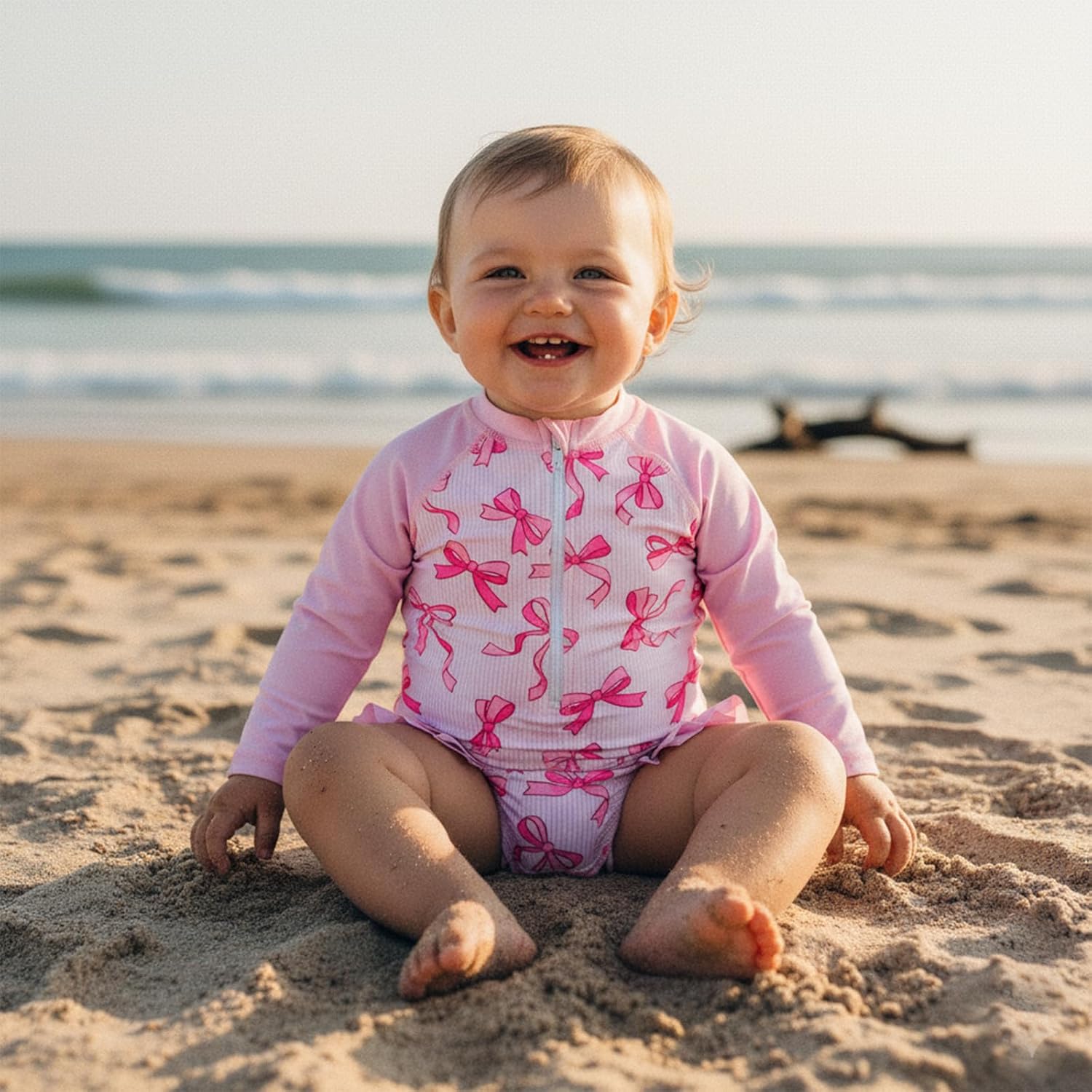 Yccutest Little Toddler Girl Long Sleeve One Piece Swimsuit Pink Bow Print Rash Guard Bathing Suit for Girls Kids Swimwear - Image 7