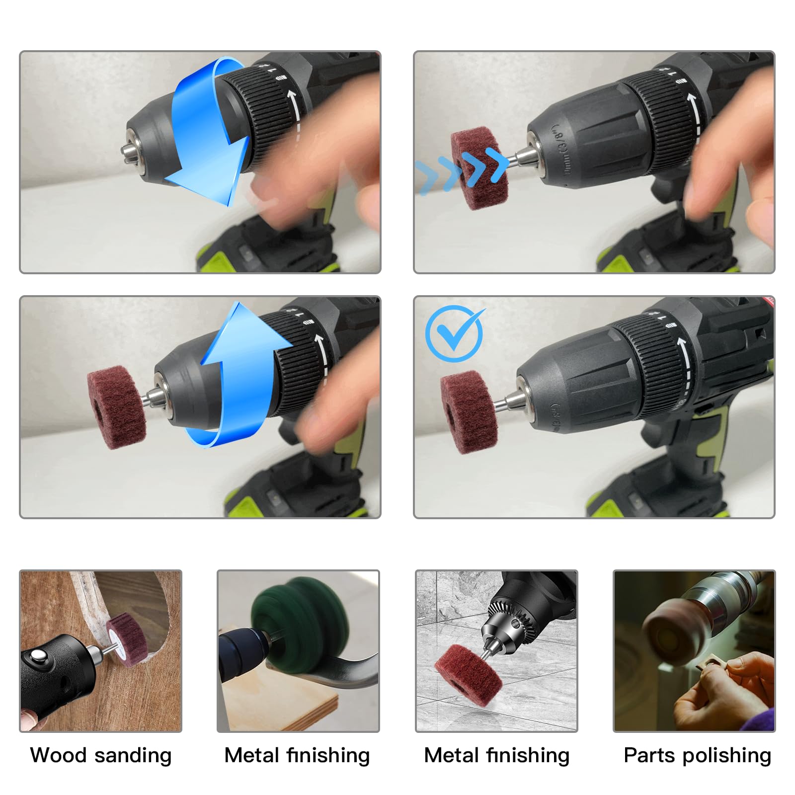 FEIHU Meules en mousse pour perceuses électriques - Roue Abrasive - Têtes de ponçage - Nettoyage et décapage de toutes les surfaces en bois et en métal - Lot de 10