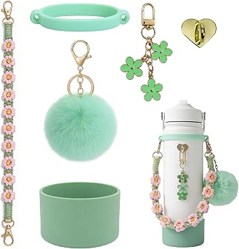 Insulated Water Bottle Accessories Set,Including Water Bottle Handle Strap,Siliocne Boot,Keychain Charms,for12,14,16,18,22,24,32,40oz,for Hydro Flask,Iron  Flask,ThermoFlask