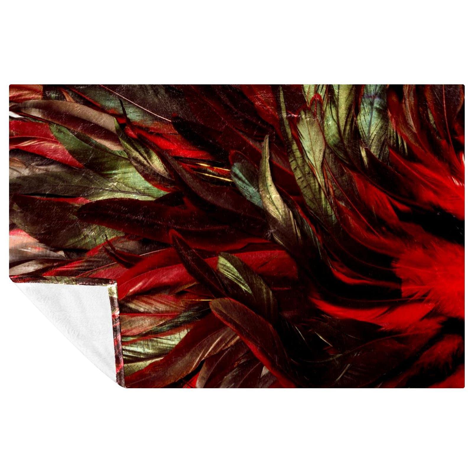 Couverture douce et chaude haut de gamme ornée de véritables plumes de coq