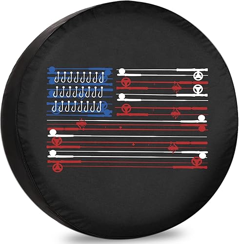 Cubierta de neumático de repuesto, cañas de pescar, bandera estadounidense, accesorios de campamento para neumático de repuesto, resistente a la