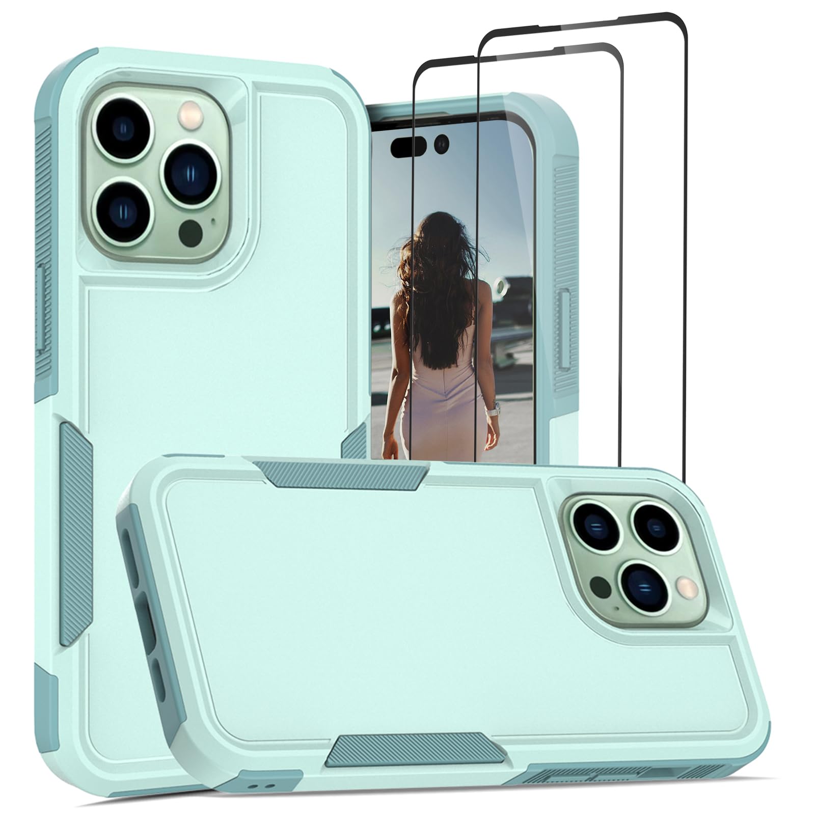 Jeylly for iPhone 14 Pro Max Case and [2 Pack] Tempered Glass Screen Protector, Military Grade Drop Protection Slim Fit Protective Phone Cover for