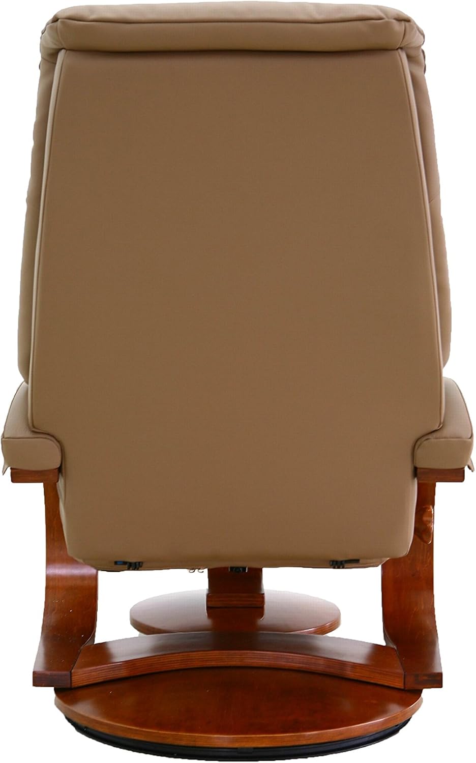 Sand Top Grain Leather Swivel Recliner with Walnut Base