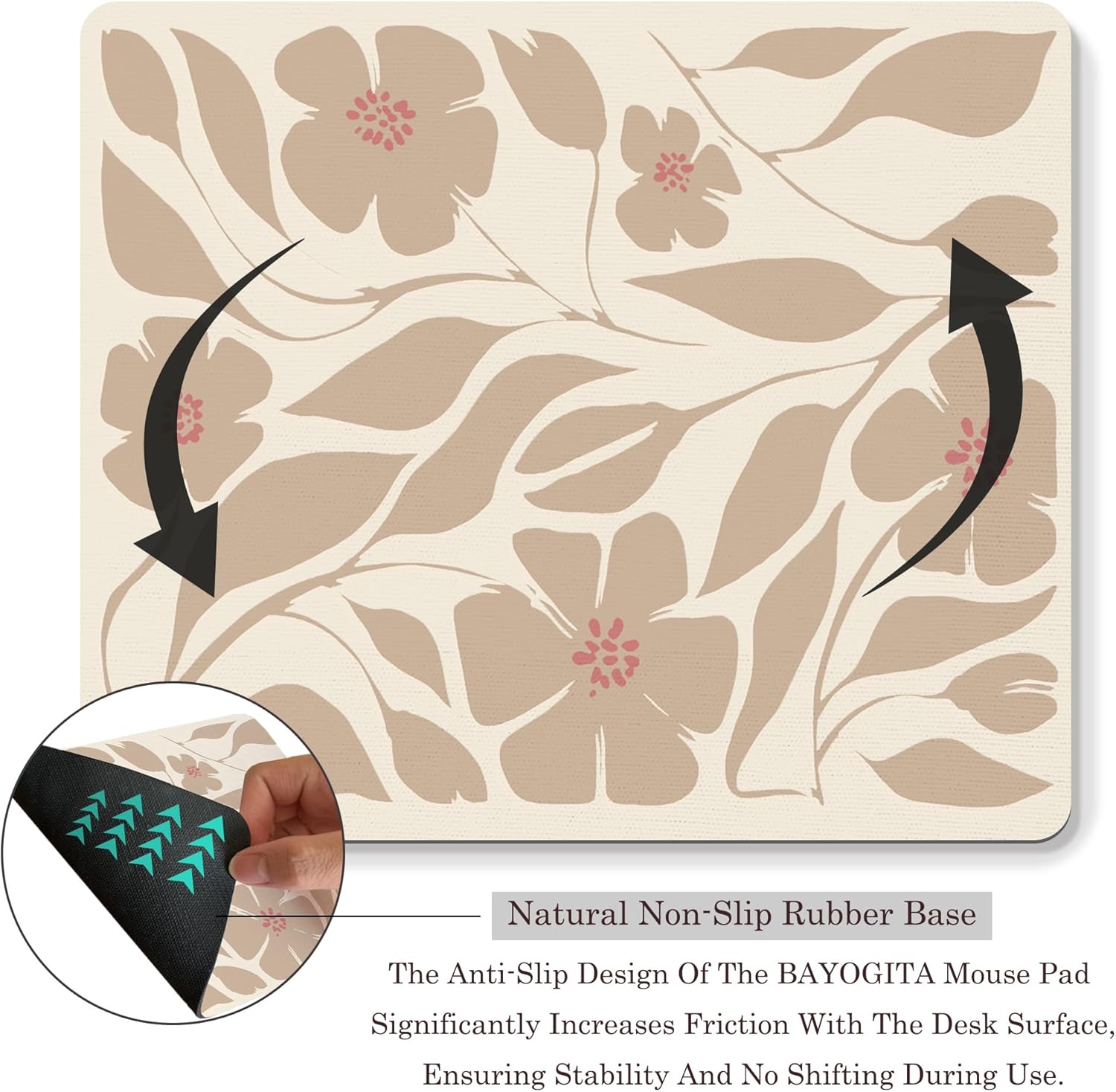 Floral Beige Mouse Pad - Vintage Boho Floral Office Desk Mousepad, Beige Boho Flower Decor Gifts, Office Gifts for Coworkers, Coworker Gift for Women, 9.5x8 Inches (Brown Flora) - Image 6