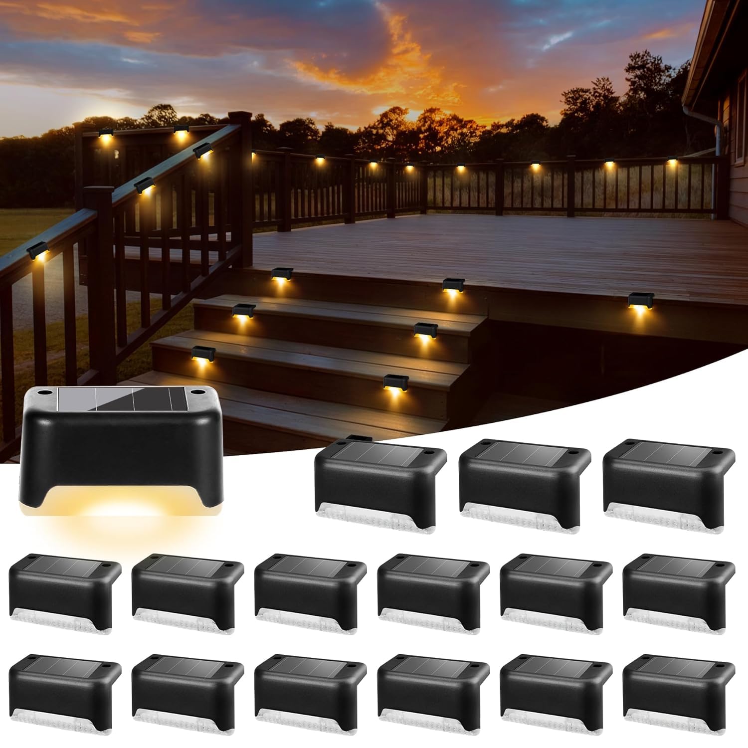 IP65 Waterproof Outdoor Solar Deck Lights, Solar Powered Step Lights Warm Glow, Dusk to Dawn Auto Light Up Night Safety Lights for Outdoor Decking-Pack of, 8-picture-21