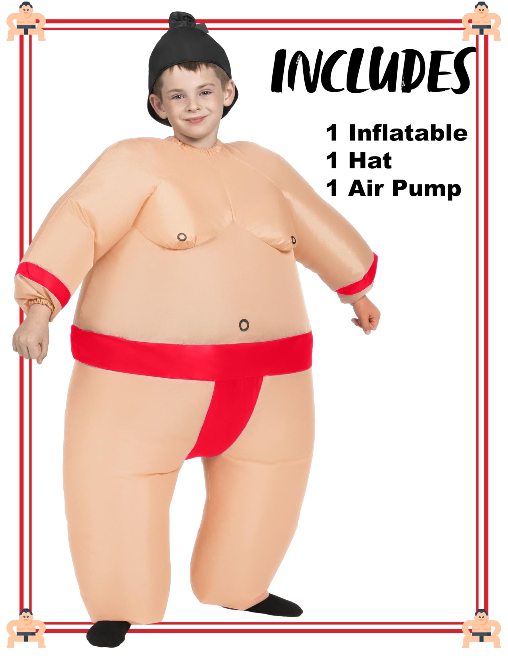 Spooktacular CreationsCostume gonfiabile per bambini, costume da lottatore di sumo a figura intera, costume gonfiabile da lottatore di sumo per bambini, costume da sumo di Halloween con cappello