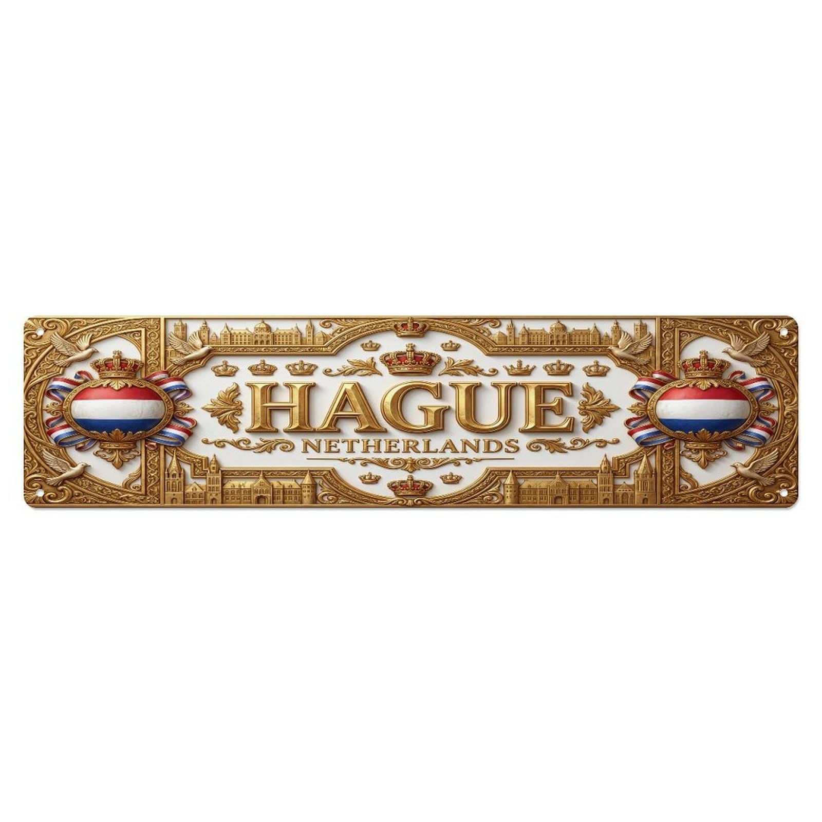 Cmhok Vintage Style Vintage Hague Netherlands Flag Pattern Metal Tin Sign Wall Decor For Cafe, Club, Garden Metal Poster 4X16inch