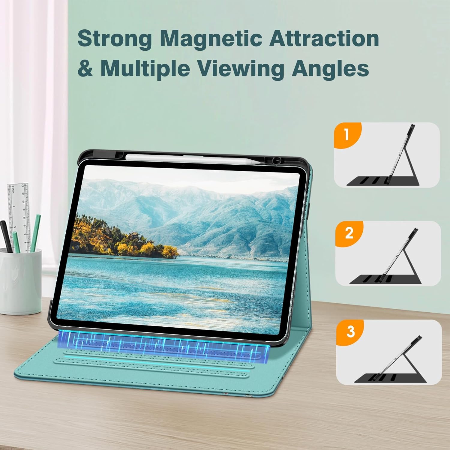 Fintie Folio Case for iPad Air 13-inch M4/M3/M2 (2026/2025/2024), Magnetic Multi-Angle Smart Stand Cover with Built-in Pencil Holder & Pocket, Auto Sleep/Wake, Blossom