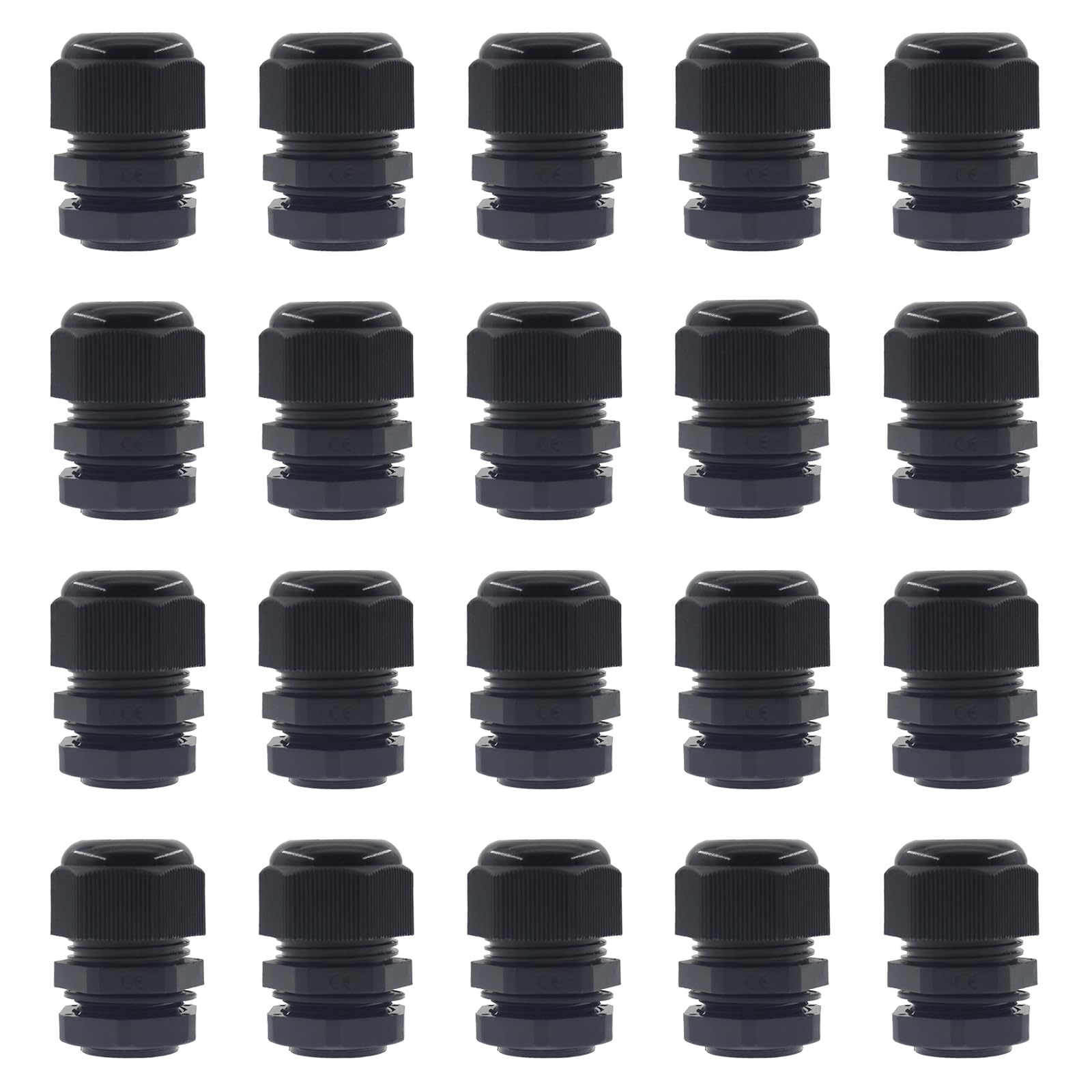 Presa per cavo in nylon NPT da 2,5 cm, 20 pezzi, impermeabile, con pressacavo regolabile, connettore IP68, certificazione CE ROHS, gamma di cavi 18-25, nero