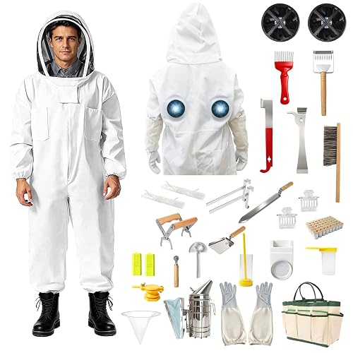 jjxeqo Full Body Beekeeping Suit XL with Dual USB Cooling Fans and Complete Kit with Smoker and Gloves jjxeqo Full Body Beekeeping Suit XL with Dual USB Cooling Fans and Complete Kit with Smoker and Gloves
