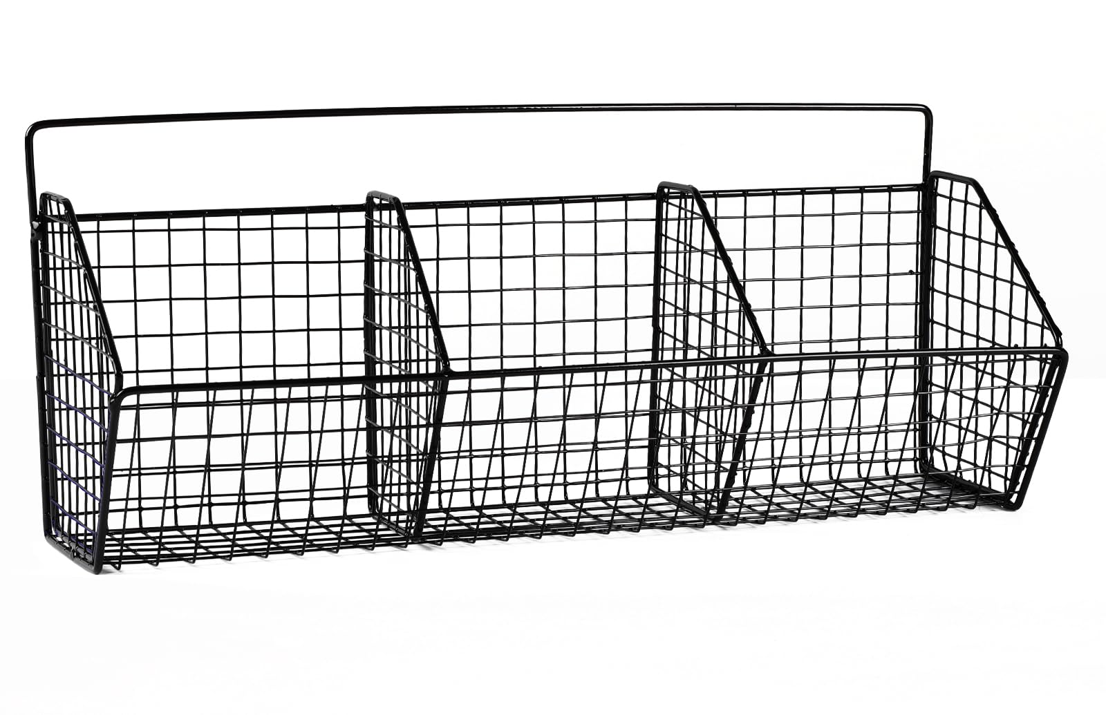 Wall-Mounted Hanging Kitchen Storage Baskets,Metal Storage Baskets with 3 Sections Wire Basket Kitchen No Drilling Adhesive Basket Organiser Crisp for Shower Bathroom,Black