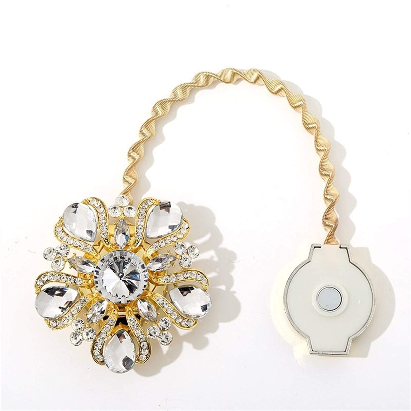 Paire d'embrasses de rideaux magnétiques, embrasses de rideaux en diamant pour décor à la maison Porte-rideaux à fleurs en cristal Ressort de traction Ceinture en fil d'acier Aimant Accessoires de r